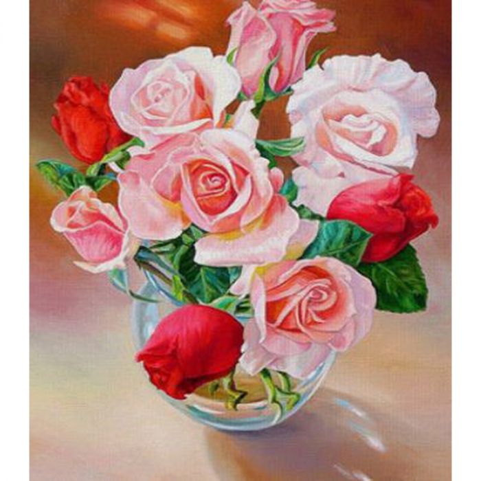 Живопис розпис картина за номерами троянди розміром 40х50 см 5594Y_O без лаку полотно на рамі